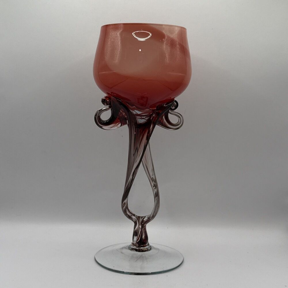 Vnt Krosno Art Glass Goblet/Votive Holder Hand Blown Dual Stem Pedistal....